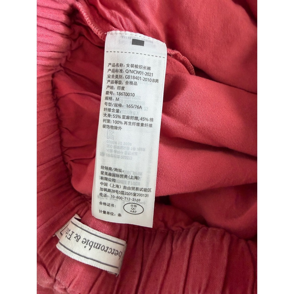 Abercrombie & Fitch Pink Linen Blend Wide Leg Paperbag Waist Pants Womens Medium - Picture 5 of 7